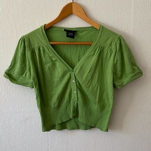 Green Cropped Button Up Cardigan